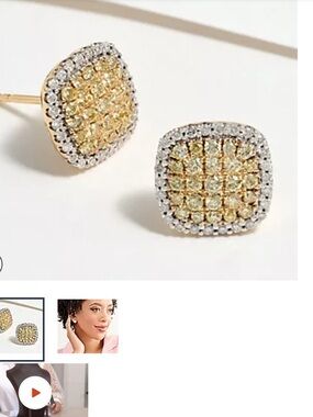QVC Affinity Diamonds Natural Yellow and White Diamonds pave’ set earrings 14k